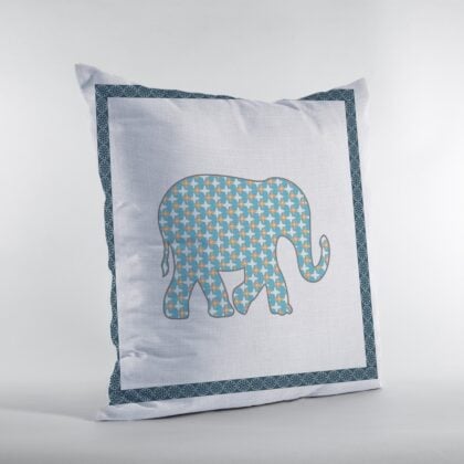 Home Decor — 18” Blue White Elephant Zippered Suede Throw Pillow