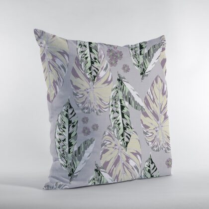 18” Blue Purple Tropical Leaf Zippered Suede Throw Pillow