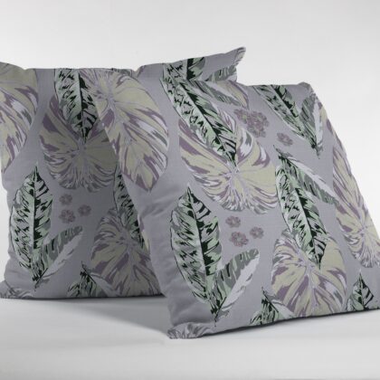 18” Blue Purple Tropical Leaf Zippered Suede Throw Pillow