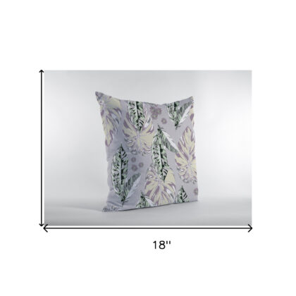18” Blue Purple Tropical Leaf Zippered Suede Throw Pillow