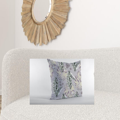 18” Blue Purple Tropical Leaf Zippered Suede Throw Pillow