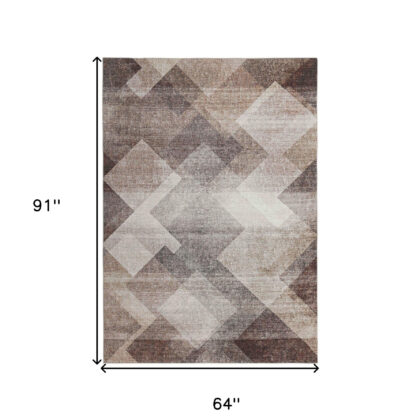 5' X 8' Brown Geometric Stain Resistant Area Rug