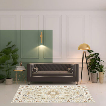 5' X 8' Ivory Beige Gold And Muted Grey Oriental Tufted Handmade Stain Resistant Area Rug