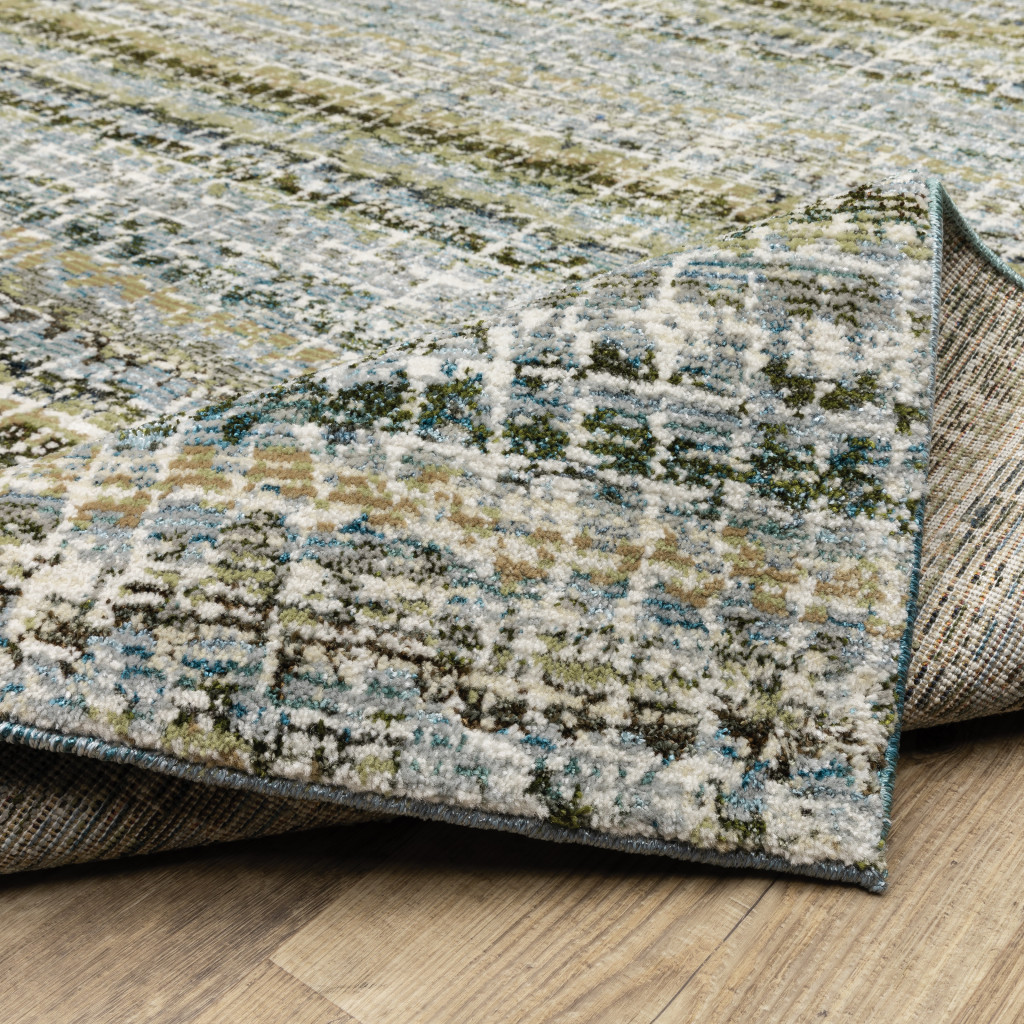 2' X 3' Blue Green Teal And Grey Abstract Power Loom Stain Resistant Area Rug