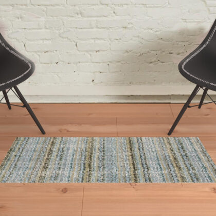 2' X 3' Blue Green Teal And Grey Abstract Power Loom Stain Resistant Area Rug