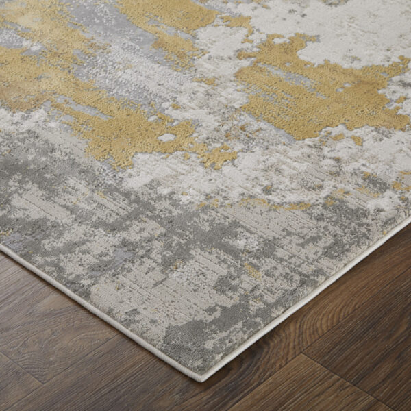 12' X 15' Ivory Gold And Gray Abstract Stain Resistant Area Rug