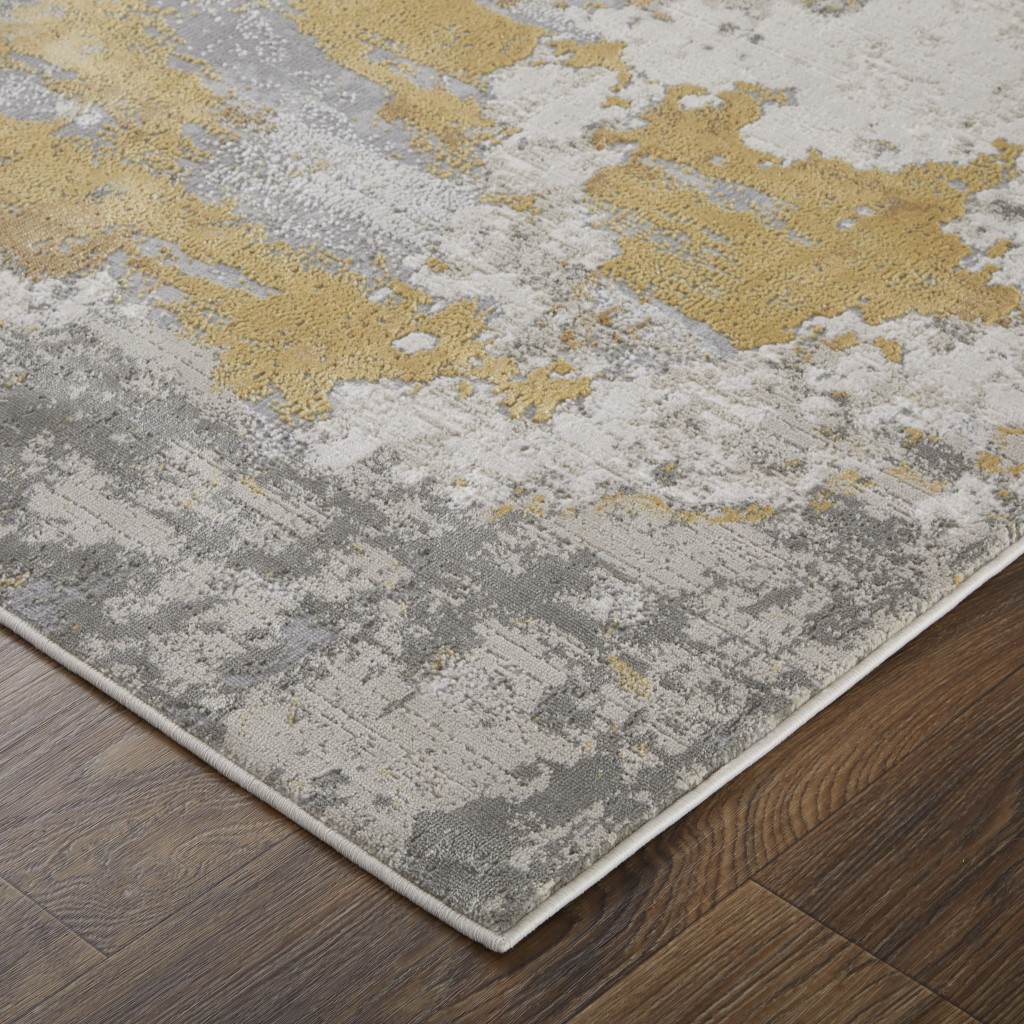 12' X 15' Ivory Gold And Gray Abstract Stain Resistant Area Rug
