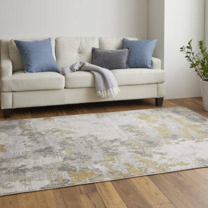 12' X 15' Ivory Gold And Gray Abstract Stain Resistant Area Rug