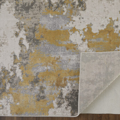 12' X 15' Ivory Gold And Gray Abstract Stain Resistant Area Rug