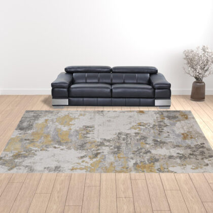 12' X 15' Ivory Gold And Gray Abstract Stain Resistant Area Rug