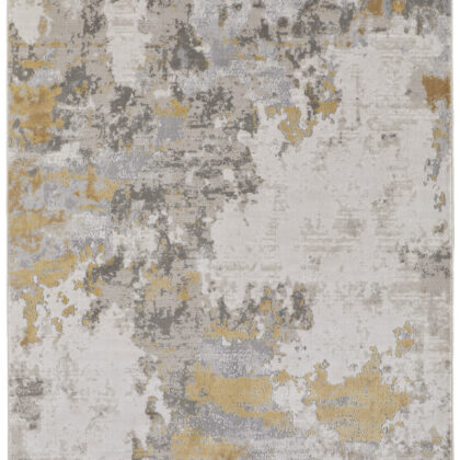 12' X 15' Ivory Gold And Gray Abstract Stain Resistant Area Rug