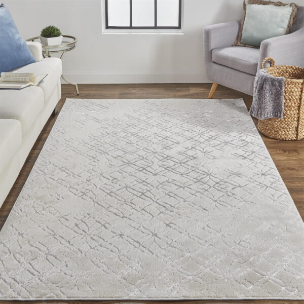 12' X 15' Silver Gray And White Abstract Area Rug