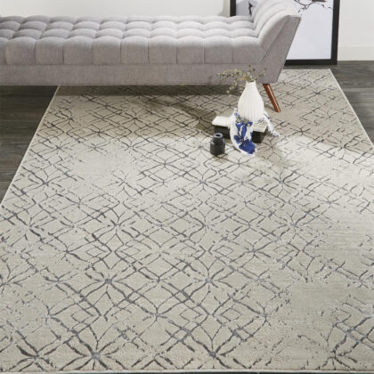 12' X 15' Silver Gray And White Abstract Area Rug