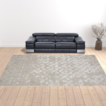 12' X 15' Silver Gray And White Abstract Area Rug