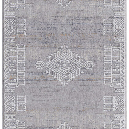 8' Gray Ivory And Orange Geometric Power Loom Distressed Stain Resistant Runner Rug