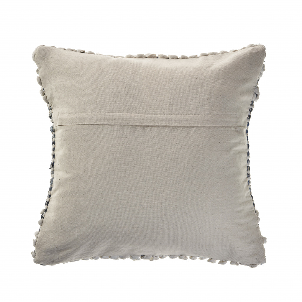 18" X 18" Blue And Ivory 100% Cotton Geometric Zippered Pillow - Image 3