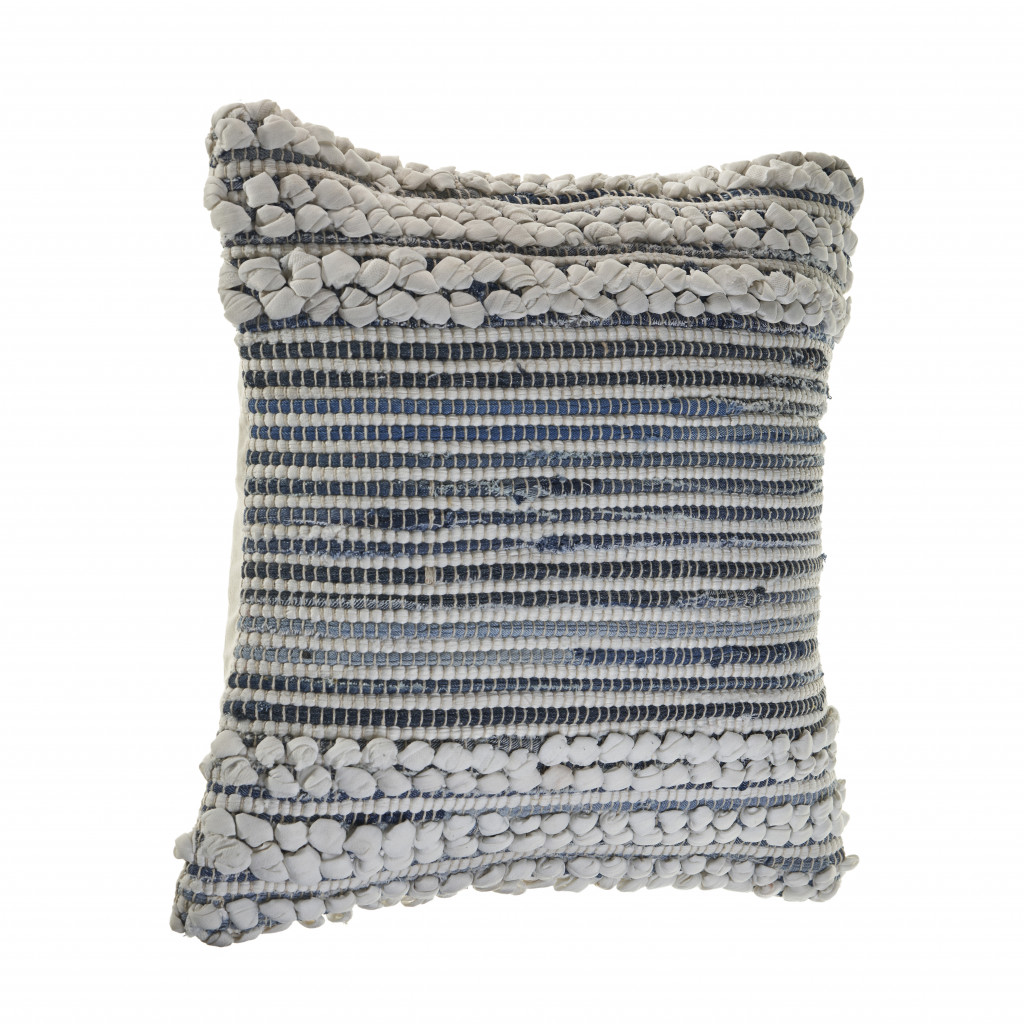 18" X 18" Blue And Ivory 100% Cotton Geometric Zippered Pillow - Image 4