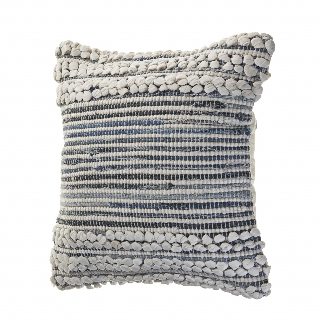 18" X 18" Blue And Ivory 100% Cotton Geometric Zippered Pillow - Image 6