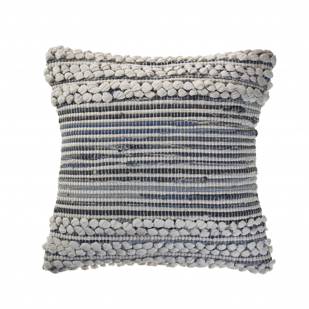 18" X 18" Blue And Ivory 100% Cotton Geometric Zippered Pillow - Image 7