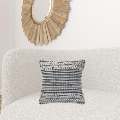 18" X 18" Blue And Ivory 100% Cotton Geometric Zippered Pillow