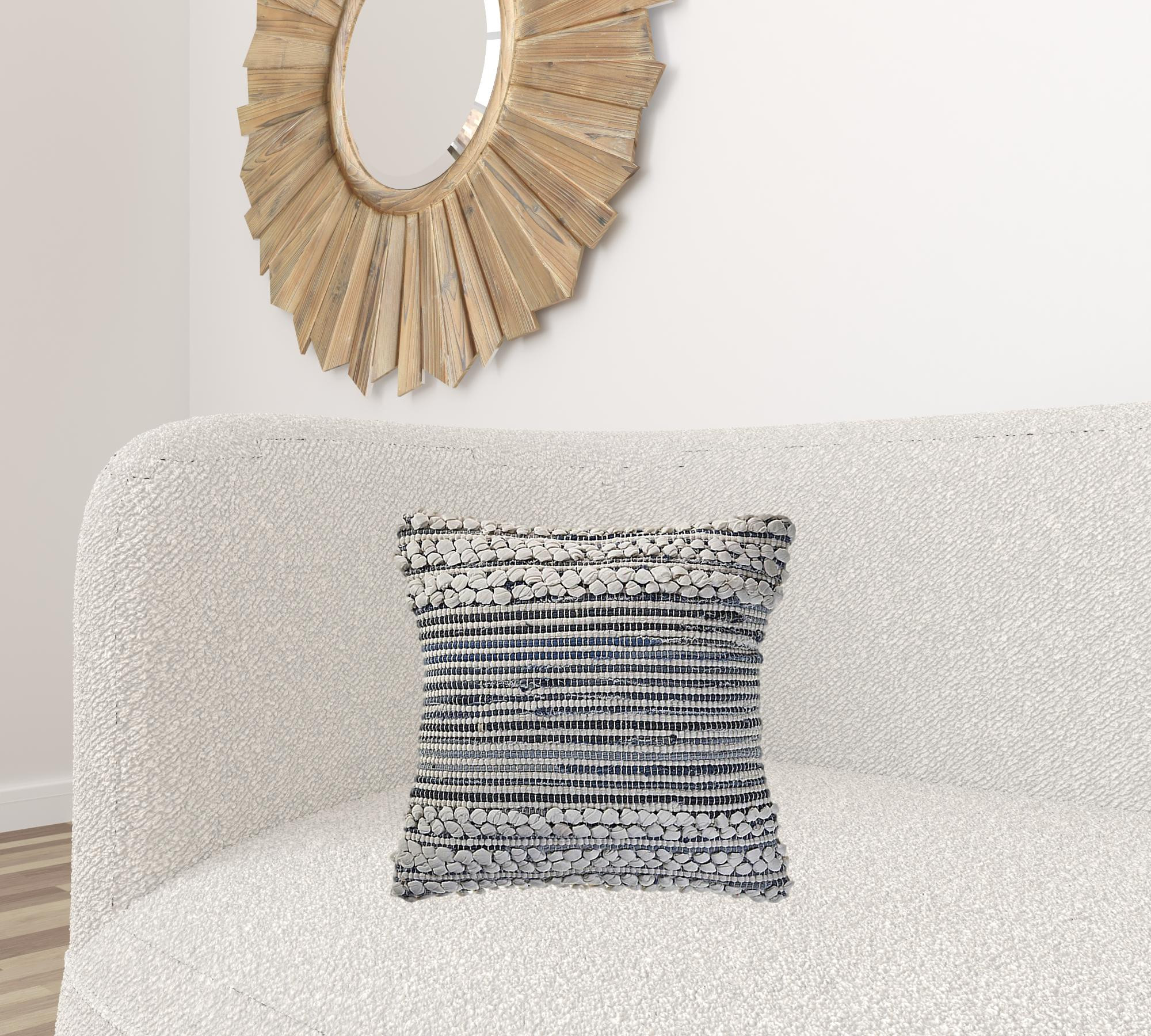 18" X 18" Blue And Ivory 100% Cotton Geometric Zippered Pillow - Image 9