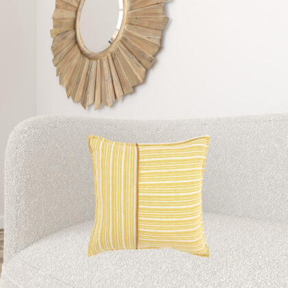 20" Yellow and White Cotton Pillow With Embroidery Edges