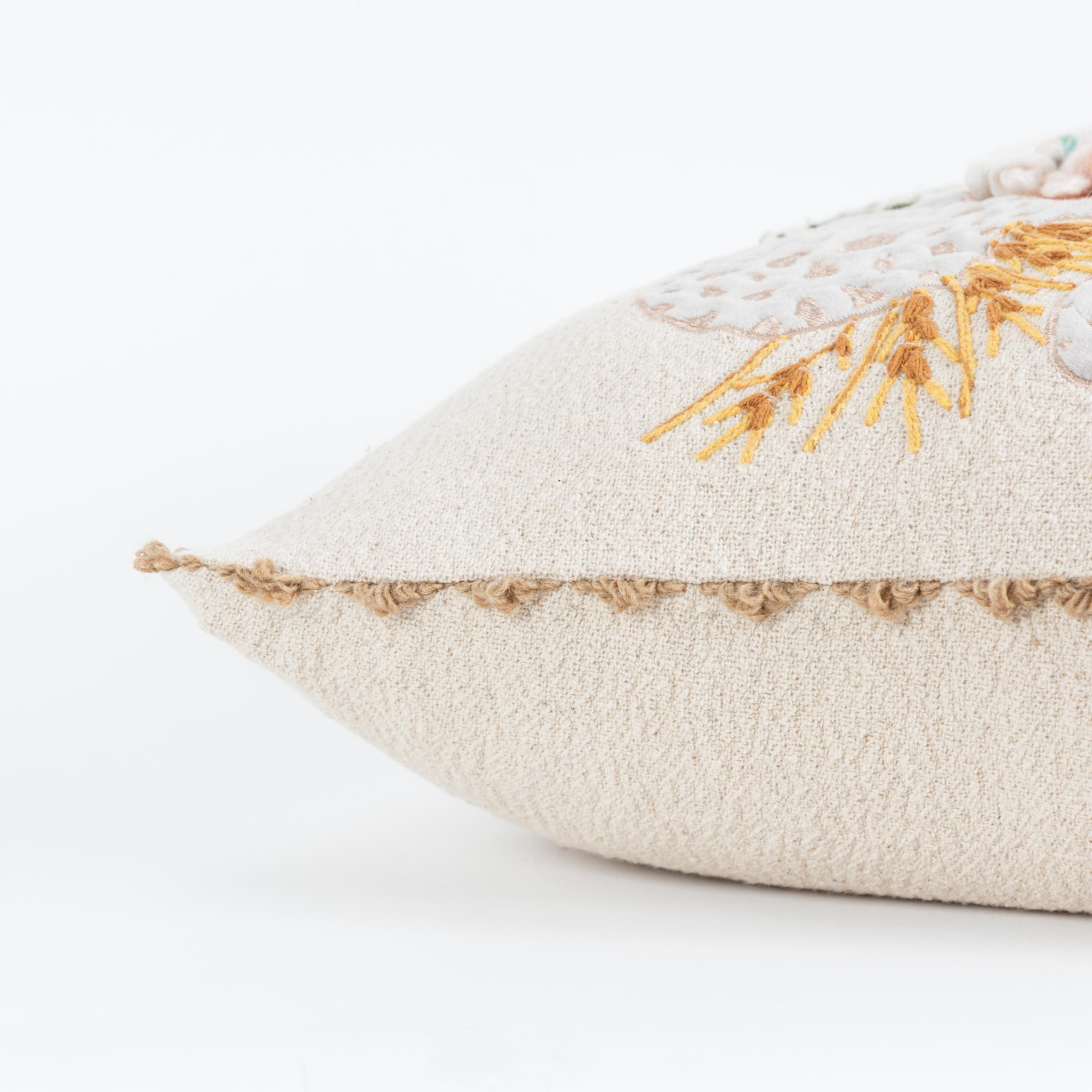 20" Beige and Green Thanksgiving Cotton Pillow With Applique, Embroidery Edges - Image 7