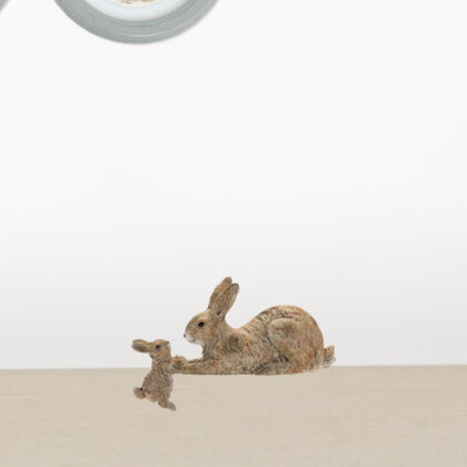 Set Of Two 4" Brown and White Polyresin Rabbit Figurine