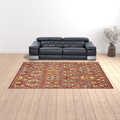 9' x 12' Red Floral Power Loom Area Rug
