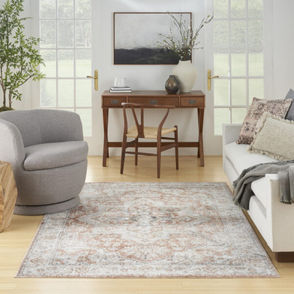 5' X 7' Gold Oriental Power Loom Washable Area Rug