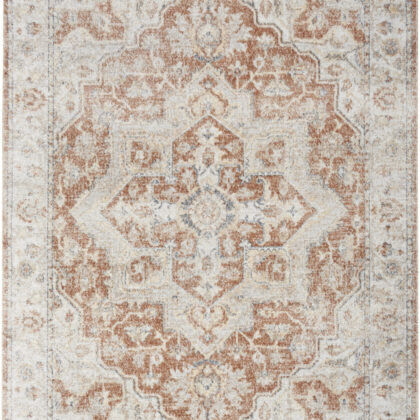 5' X 7' Gold Oriental Power Loom Washable Area Rug