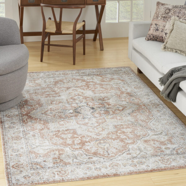 5' X 7' Gold Oriental Power Loom Washable Area Rug