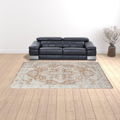 9' X 12' Gold Oriental Power Loom Area Rug