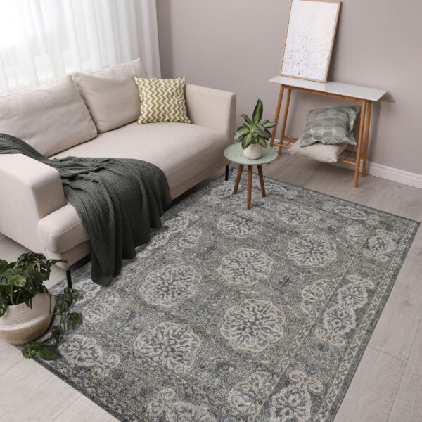 4' x 6' Gray and Brown Medallion Power Loom Area Rug