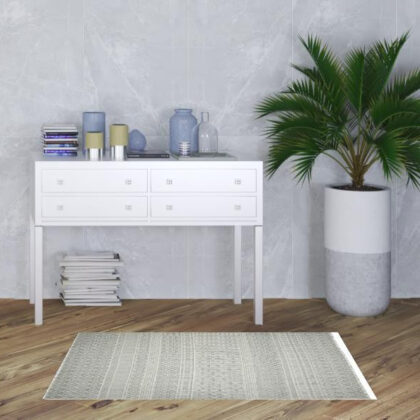 3' X 5' Gray Geometric Flatweave Handmade Distressed Area Rug With Fringe