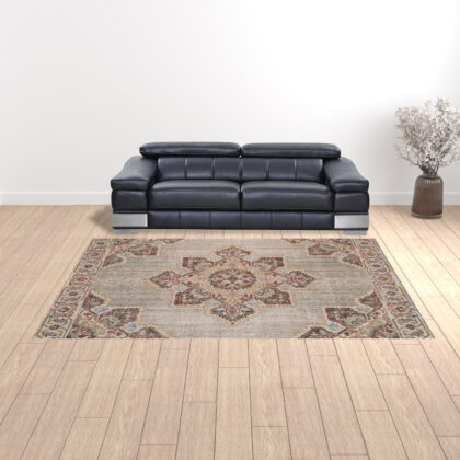 9' x 12' Beige Medallion Power Loom Area Rug With Fringe
