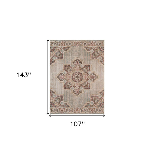 9' x 12' Beige Medallion Power Loom Area Rug With Fringe