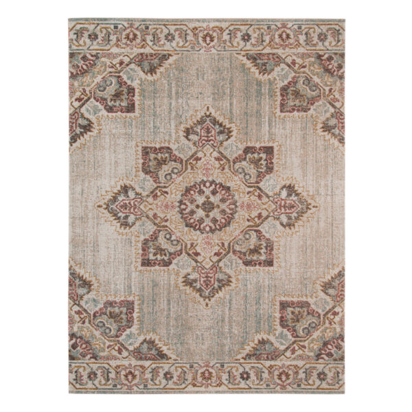 9' x 12' Beige Medallion Power Loom Area Rug With Fringe