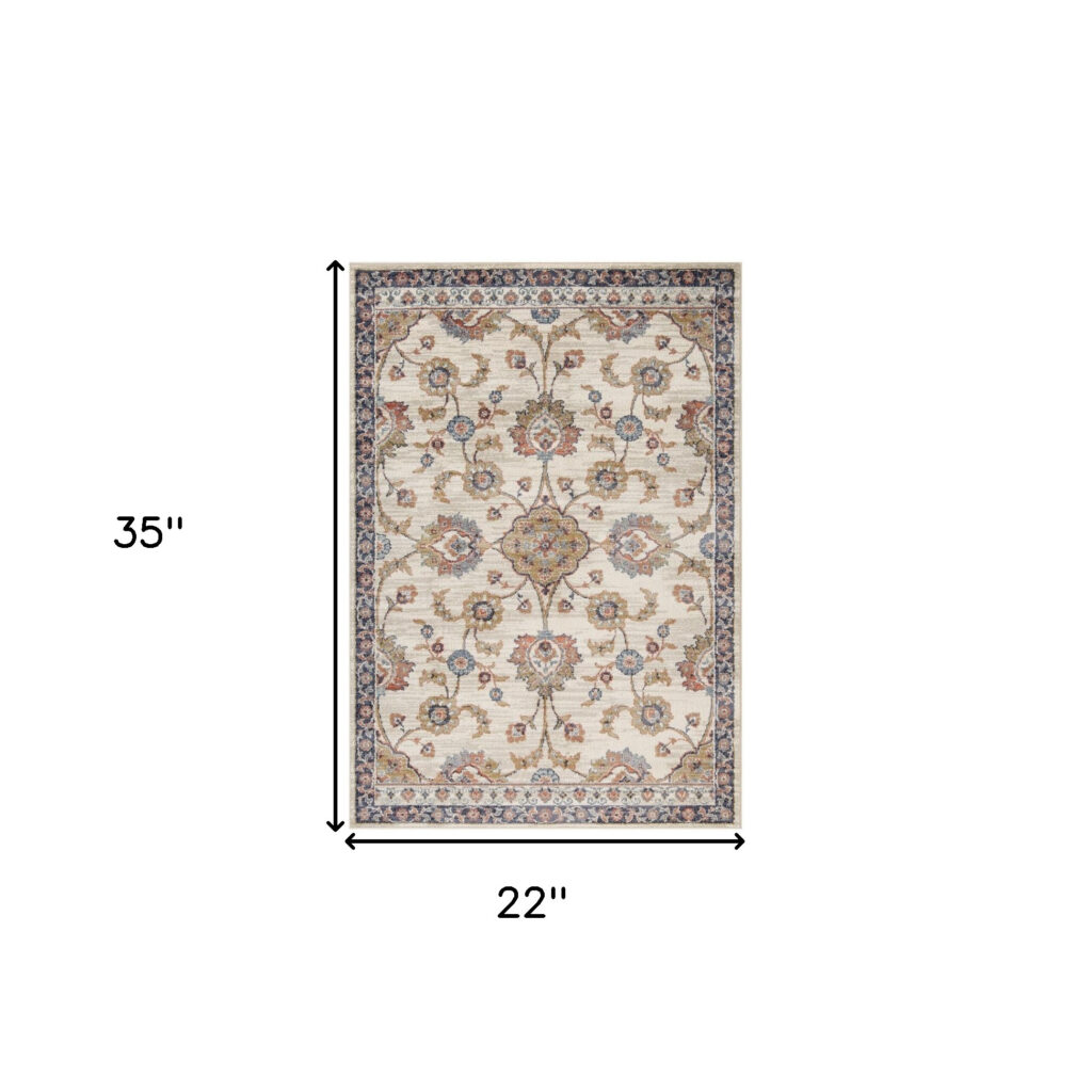 2' x 3' Ivory Floral Power Loom Area Rug