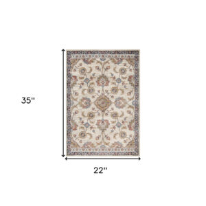 2' x 3' Ivory Floral Power Loom Area Rug
