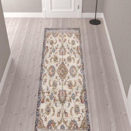 10' Ivory Floral Power Loom Runner Rug