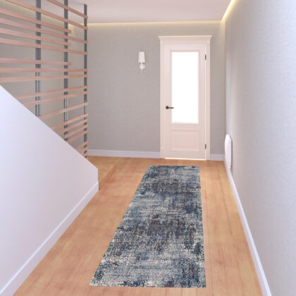 8' Gray and Orange Abstract Power Loom Runner Rug