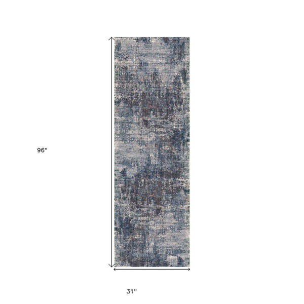 8' Gray and Orange Abstract Power Loom Runner Rug