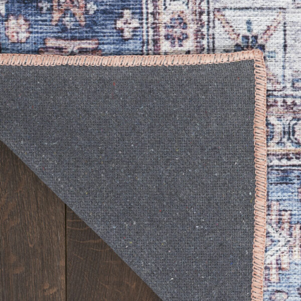 6' Blue and Red Oriental Power Loom Distressed Washable Non Skid Runner Rug