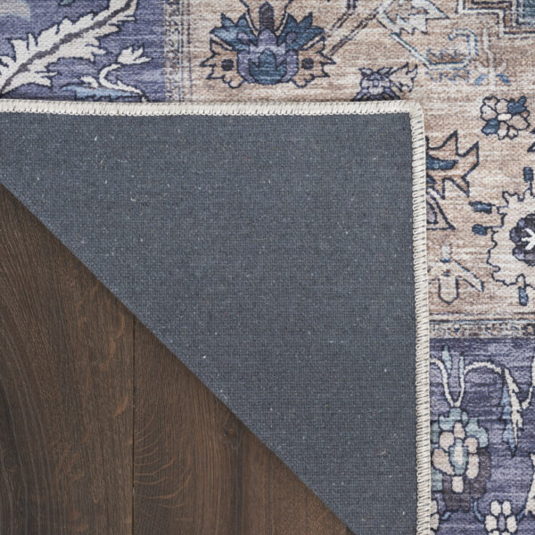 5' x 7' Blue and Green Oriental Power Loom Distressed Washable Non Skid Area Rug