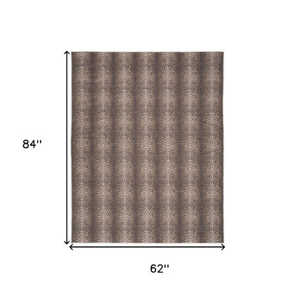 5' x 7' Brown and Ivory Leopard Print Power Loom Washable Non Skid Area Rug