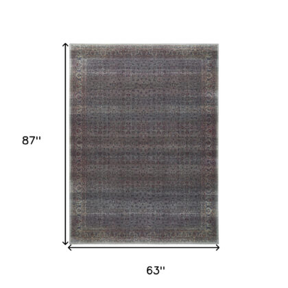 5' x 7' Blue and Brown Oriental Power Loom Distressed Washable Non Skid Area Rug