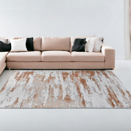 6' x 9' Gray and Brown Abstract Printed Washable Non Skid Area Rug