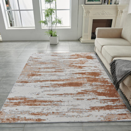 6' x 9' Gray and Brown Abstract Printed Washable Non Skid Area Rug
