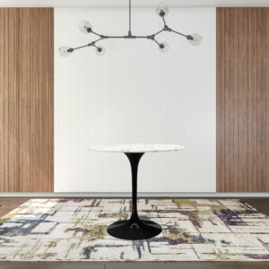 32" White And Black Marble And Metal Dining Table